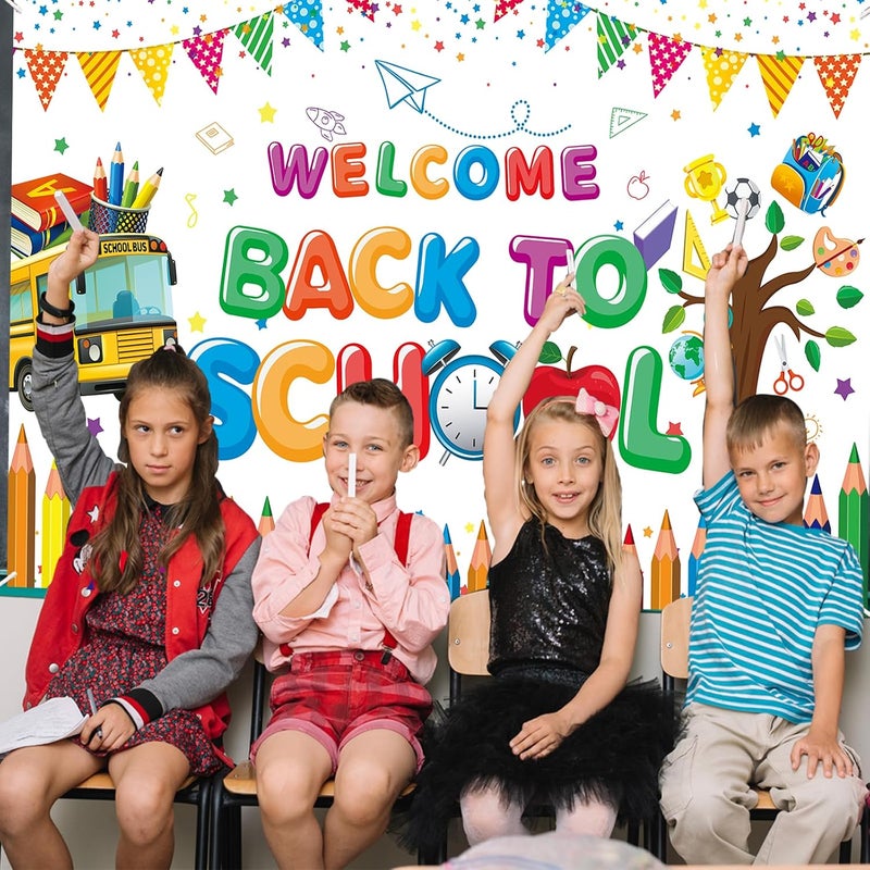 ARS Back to School Banner Backdrop, First Day of School Welcome Photography Background, Reusable School Party Decorations Banner for Teachers, Students, Classroom, Kindergarten & School Events - Image 3