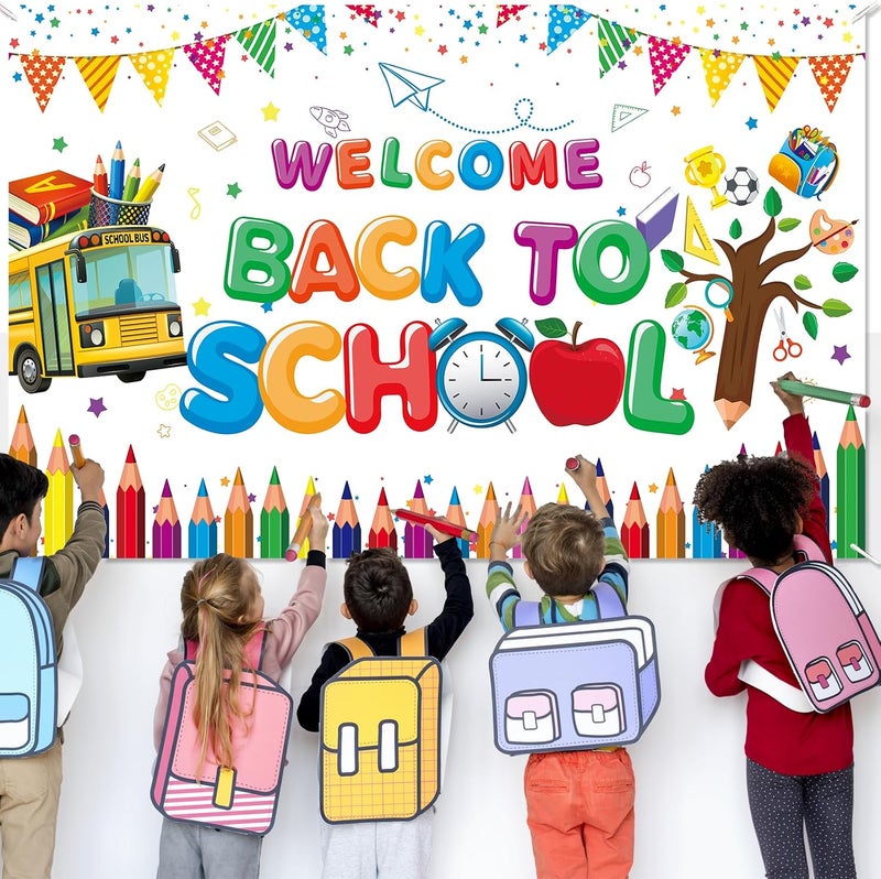 ARS Back to School Banner Backdrop, First Day of School Welcome Photography Background, Reusable School Party Decorations Banner for Teachers, Students, Classroom, Kindergarten & School Events - Image 2
