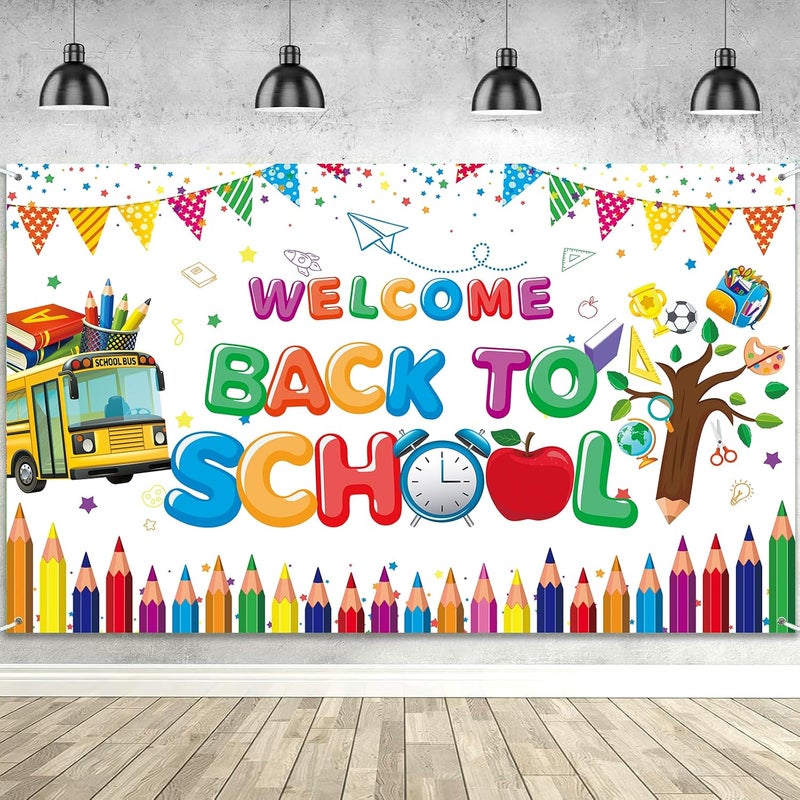 ARS Back to School Banner Backdrop, First Day of School Welcome Photography Background, Reusable School Party Decorations Banner for Teachers, Students, Classroom, Kindergarten & School Events - Image 1