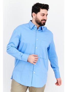 Selected Homme Men Oversize Fit Solid Long Sleeve Casual Shirt, Blue  - Image 1