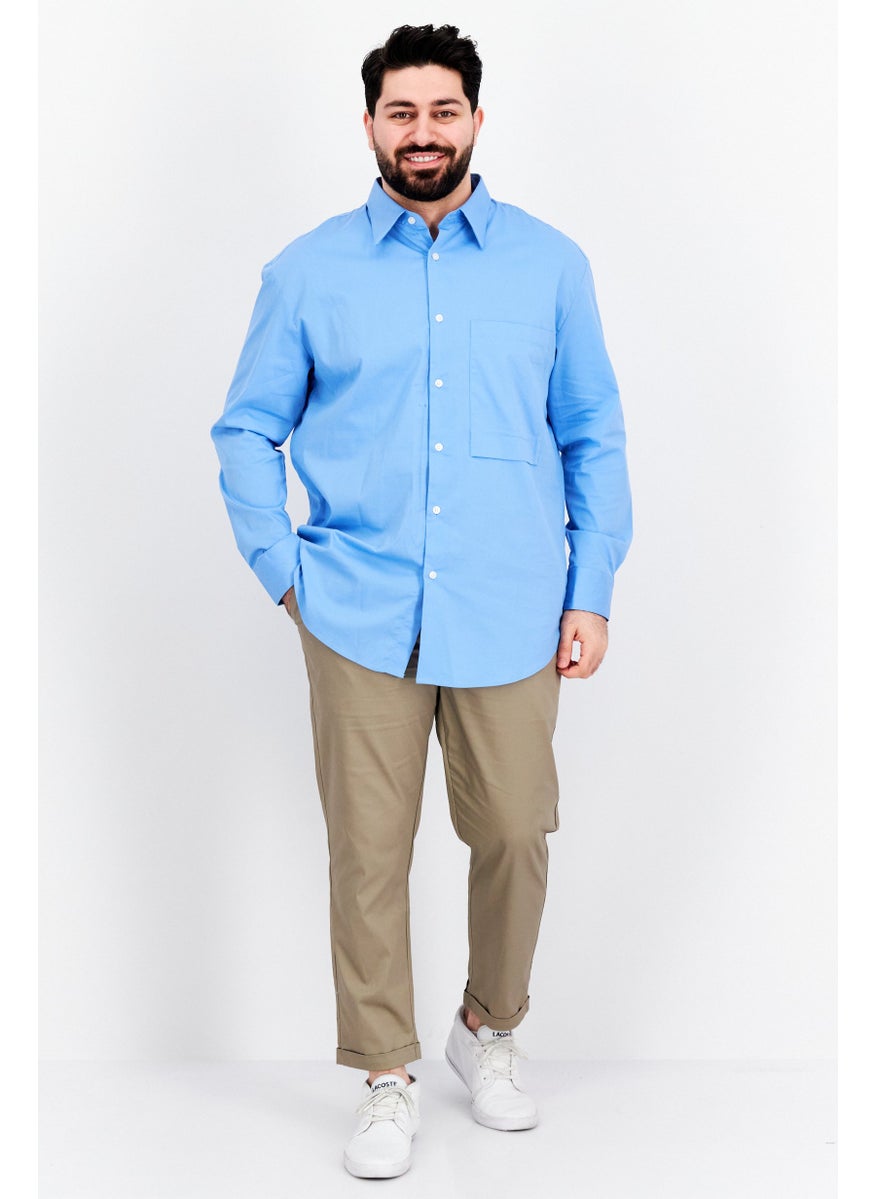 Selected Homme Men Oversize Fit Solid Long Sleeve Casual Shirt, Blue  - Image 3