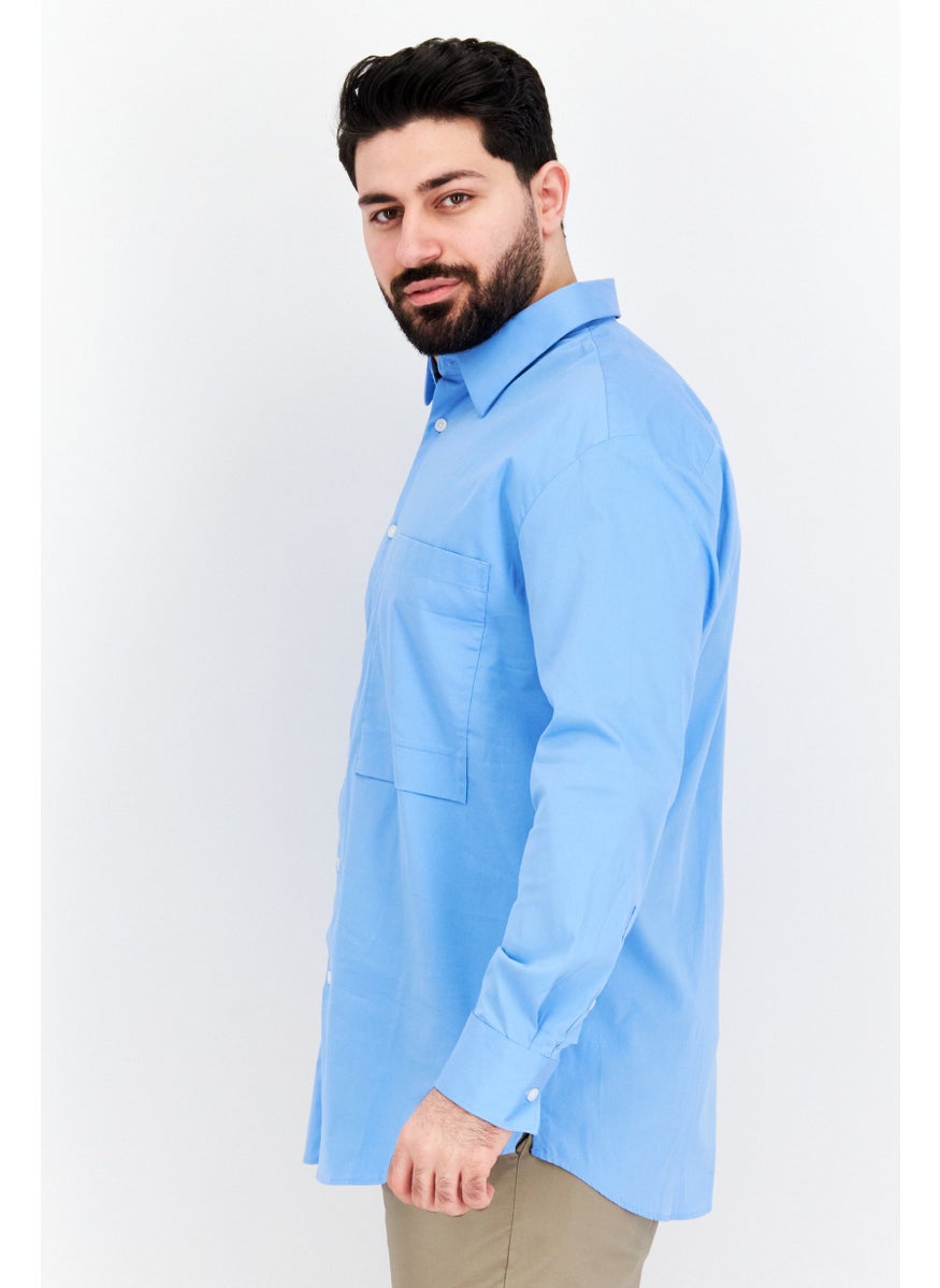 Selected Homme Men Oversize Fit Solid Long Sleeve Casual Shirt, Blue  - Image 4