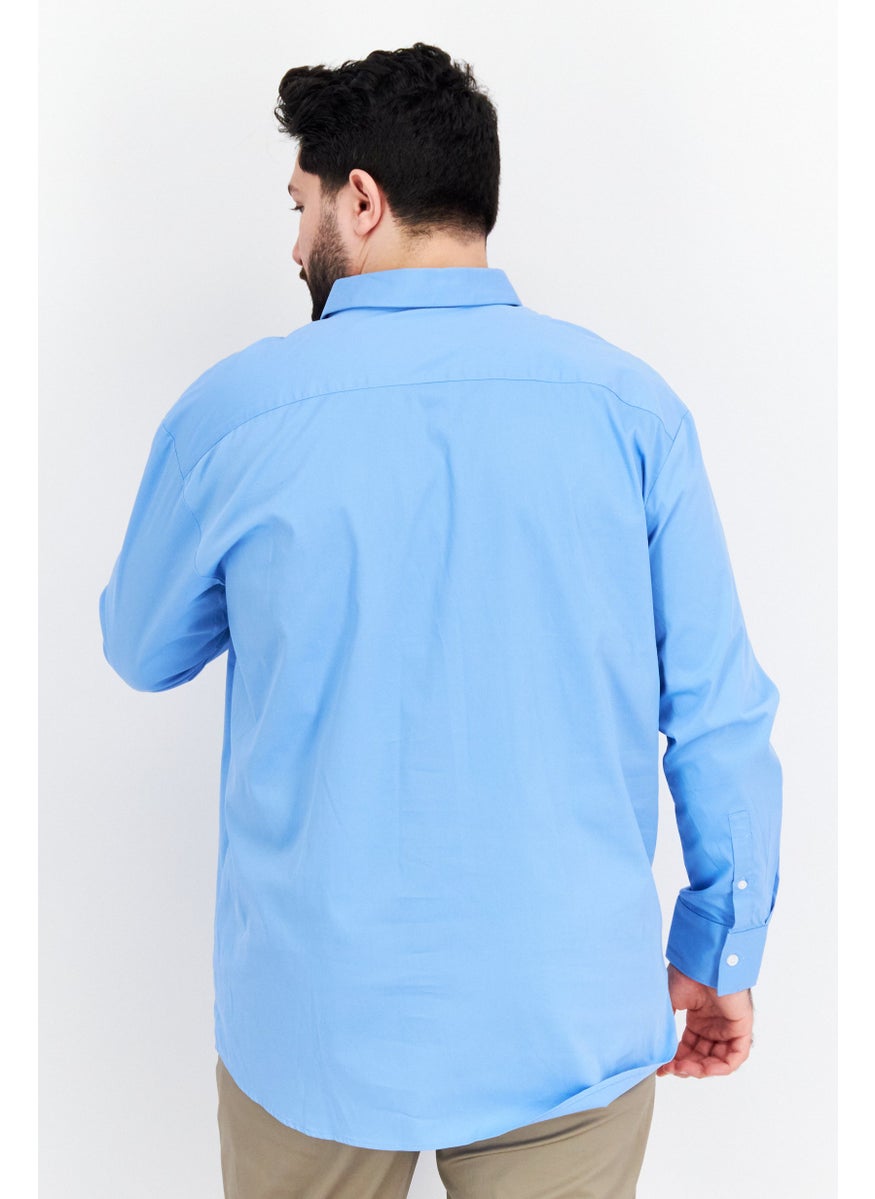 Selected Homme Men Oversize Fit Solid Long Sleeve Casual Shirt, Blue  - Image 2