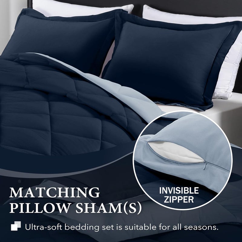 downluxe Queen Comforter Set - Blue and Sapphire Queen Comforter, Soft Bedding Sets for All Seasons -3 Pieces - 1 Comforter (88"x92") and 2 Pillow Shams(20"x26") - Image 3