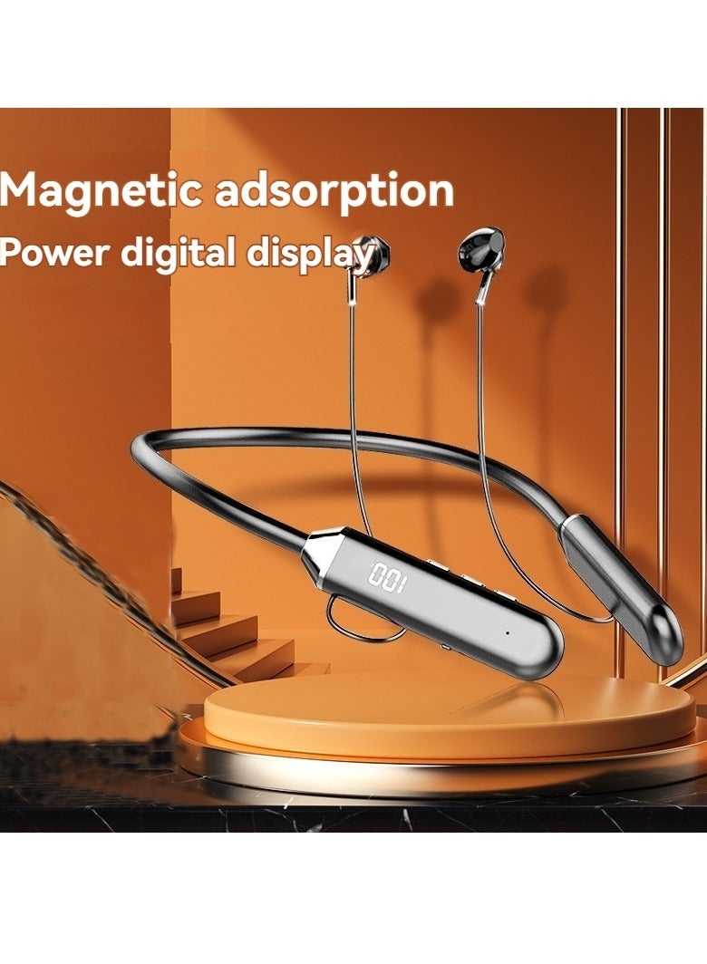 New Digital Display Wireless Bluetooth Sports Headphones Hanging Neck Style Ultra-Long Battery Life Bluetooth Headphones Black  - Image 1