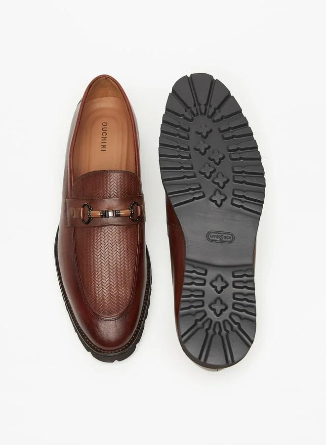 DUCHINI Men's Textured Slip-On Loafers with Accent