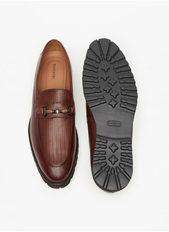 DUCHINI - Men's Textured Slip-On Loafers with Accent - Image 1
