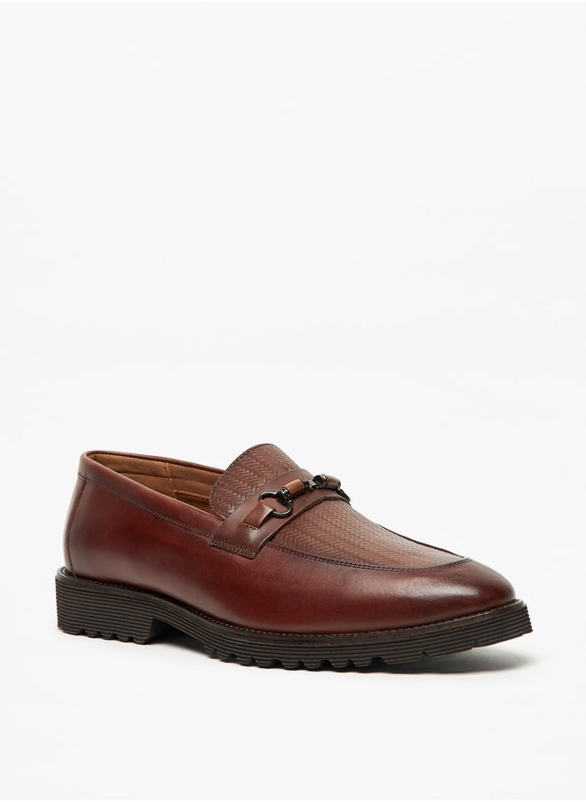 DUCHINI - Men's Textured Slip-On Loafers with Accent - Image 1