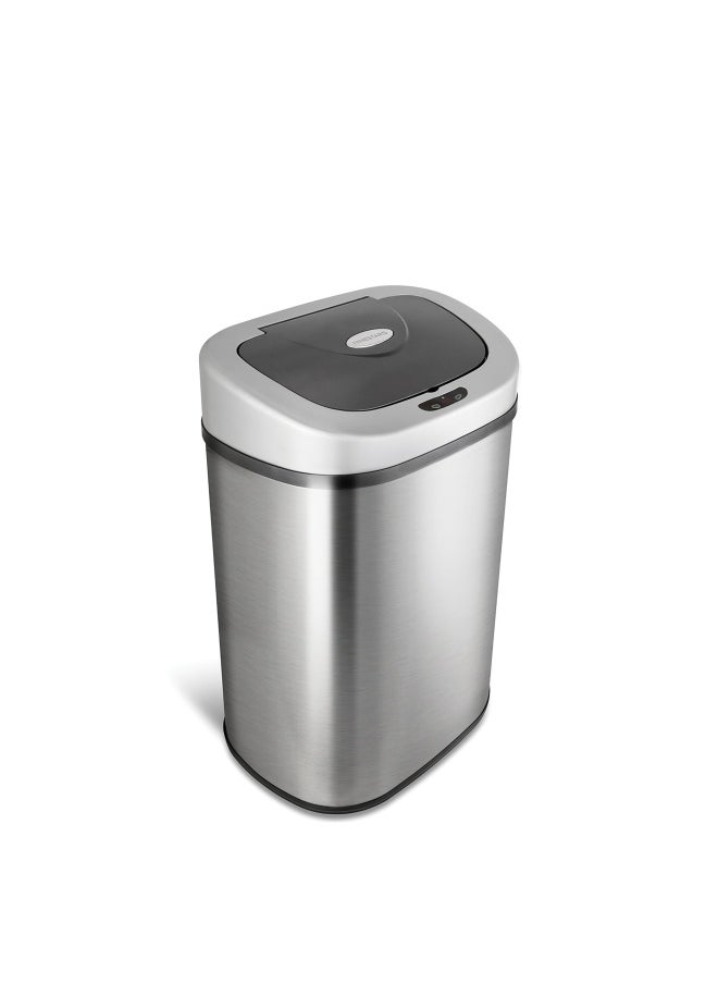 Ninestars - Automatic Touchless Infrared Motion Sensor Trash Can With Stainless Steel Base And Oval  Silver Black Lid  21 Gal - Image 1