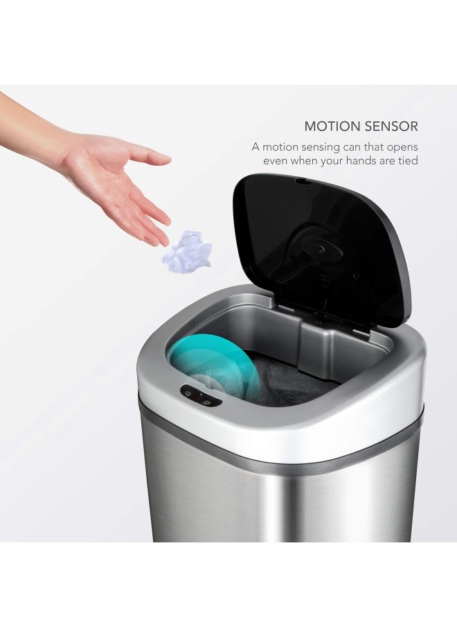Ninestars - Automatic Touchless Infrared Motion Sensor Trash Can With Stainless Steel Base And Oval  Silver Black Lid  21 Gal - Image 1
