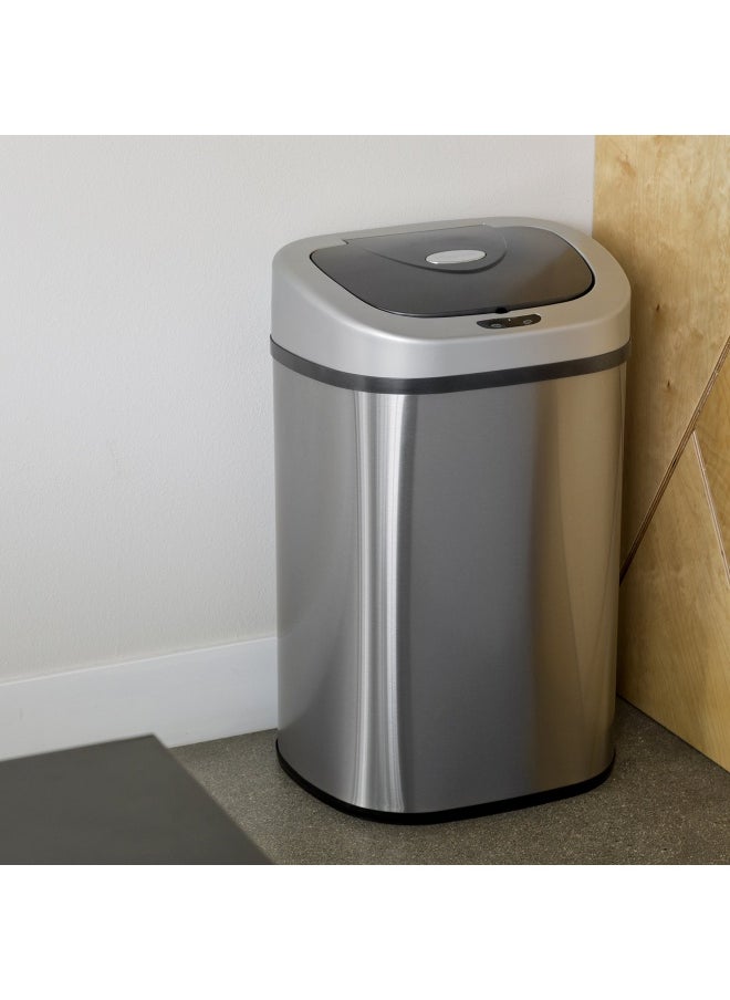 Ninestars - Automatic Touchless Infrared Motion Sensor Trash Can With Stainless Steel Base And Oval  Silver Black Lid  21 Gal - Image 1