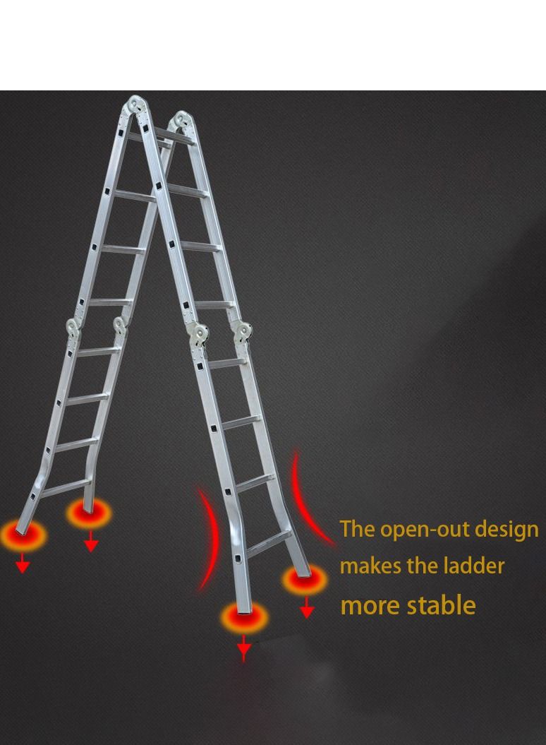 صن رايز سلم تمديد من الألومنيوم متعدد الأغراض قابل للطي ، سلم 7 في 1 درجات قابل للطي قابل للتعديل تصغير سقالة شديدة التحمل 60 درجة تصميم مفتوح للخارج 4 × 4 خطوات - Image 4