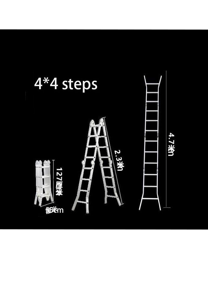 صن رايز سلم تمديد من الألومنيوم متعدد الأغراض قابل للطي ، سلم 7 في 1 درجات قابل للطي قابل للتعديل تصغير سقالة شديدة التحمل 60 درجة تصميم مفتوح للخارج 4 × 4 خطوات - Image 3