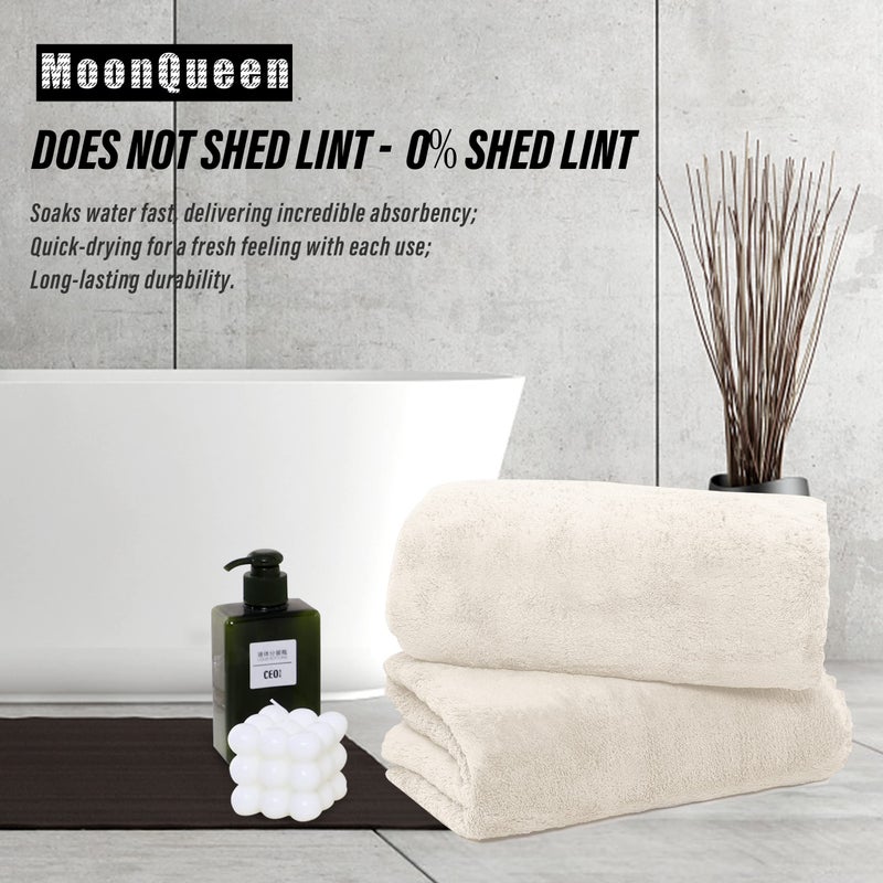 MOONQUEEN 2 Pack Premium Bath Towel Set - Quick Drying - Microfiber Coral Velvet Highly Absorbent Towels - Multipurpose Use as Bath Fitness, Bathroom, Shower, Sports, Yoga Towel (Cream) - Image 3