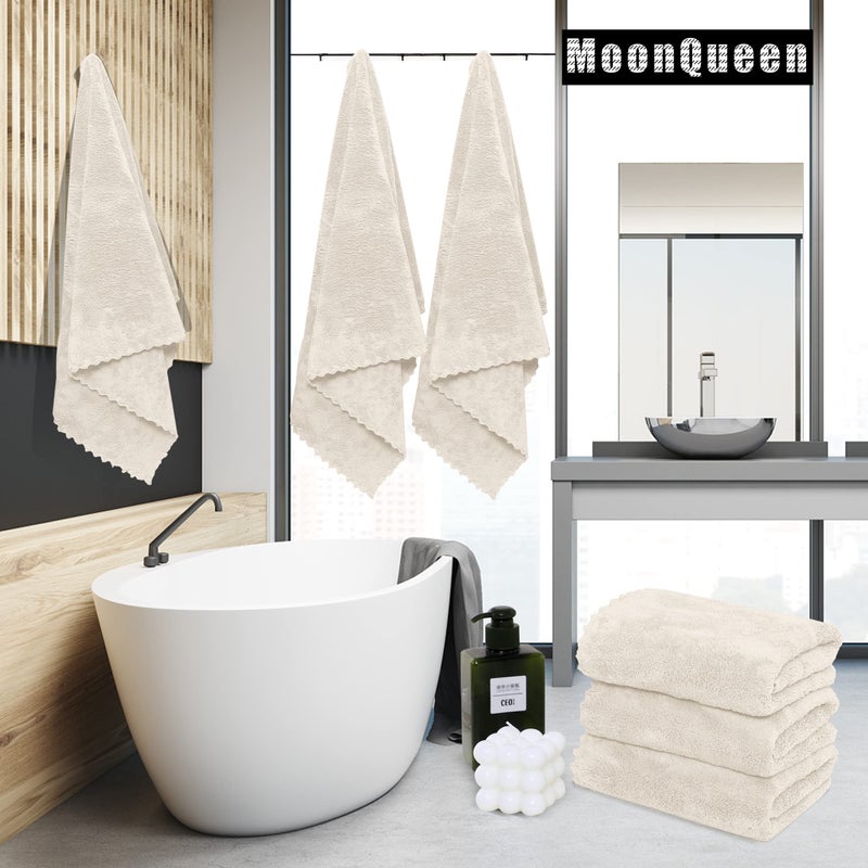 MOONQUEEN 2 Pack Premium Bath Towel Set - Quick Drying - Microfiber Coral Velvet Highly Absorbent Towels - Multipurpose Use as Bath Fitness, Bathroom, Shower, Sports, Yoga Towel (Cream) - Image 2