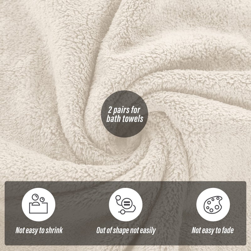 MOONQUEEN 2 Pack Premium Bath Towel Set - Quick Drying - Microfiber Coral Velvet Highly Absorbent Towels - Multipurpose Use as Bath Fitness, Bathroom, Shower, Sports, Yoga Towel (Cream) - Image 4