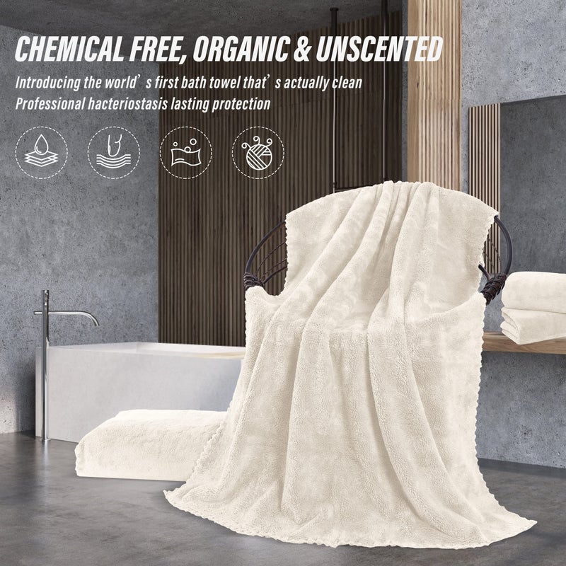 MOONQUEEN 2 Pack Premium Bath Towel Set - Quick Drying - Microfiber Coral Velvet Highly Absorbent Towels - Multipurpose Use as Bath Fitness, Bathroom, Shower, Sports, Yoga Towel (Cream) - Image 5