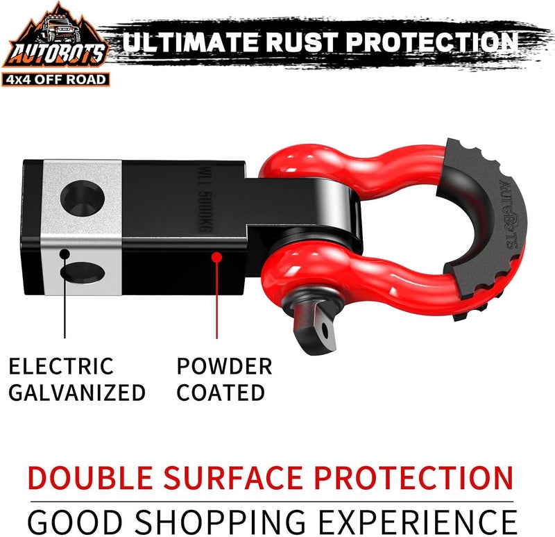 AUTOBOTS Tow Hitch Receiver 2", 45,000 Lbs Break Strength Shackle Hitch Receiver with 5/8" Hitch Pin, 3/4 D Ring Shackle, Towing Accessories for Truck Trailer Recovery Off-Road Red&Black - Image 3
