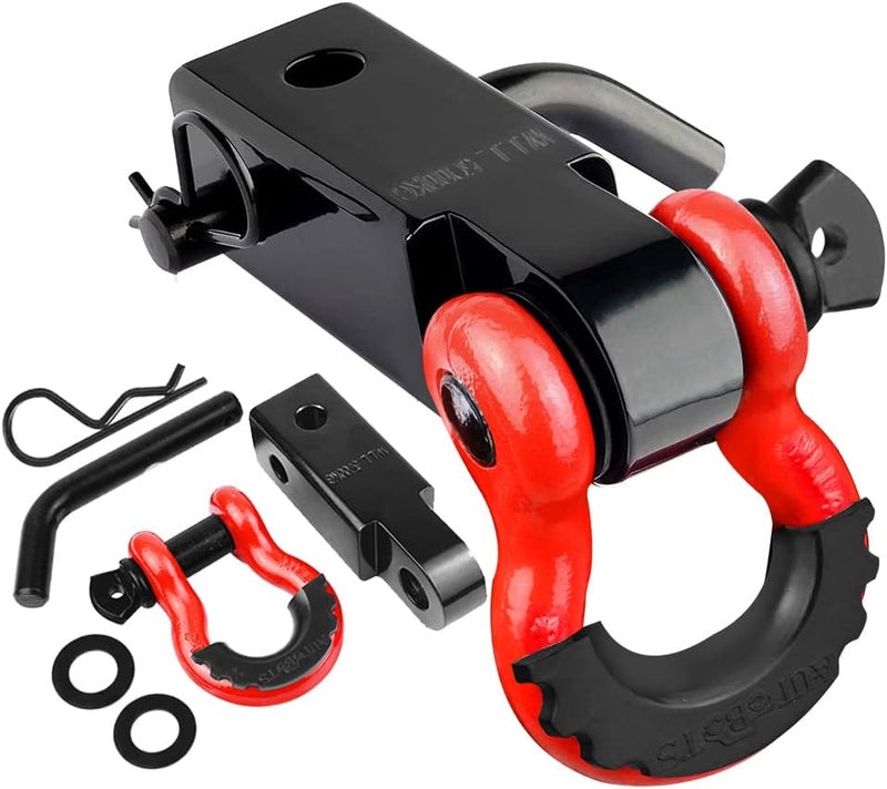 AUTOBOTS Tow Hitch Receiver 2", 45,000 Lbs Break Strength Shackle Hitch Receiver with 5/8" Hitch Pin, 3/4 D Ring Shackle, Towing Accessories for Truck Trailer Recovery Off-Road Red&Black - Image 1
