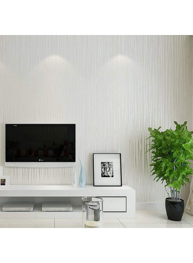 wolpin PVC Wall Stickers Wallpaper (45 x 600 cm), Home Renovation Stripe Living Room, Hall, Office Bedroom Embossed Decal, White Decorative Wallpaper - Image 4
