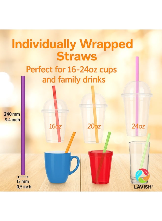 LAVISH 12mm Jumbo Multicolor Straws 100-Pack | 24cm Long, BPA-Free, Individually Wrapped | For Smoothies, Boba, Milkshakes, Juice, Cafes - Image 5