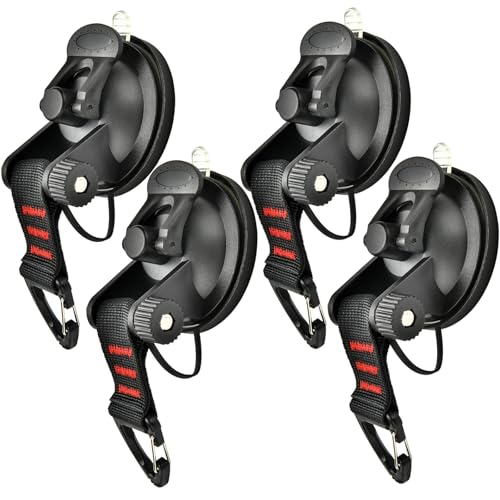 Pioleackflew 4Pcs Heavy Duty Suction Cup with Security Hooks - Outdoor Strong Suction Cups Multipurpose Car Camping Accessories Suction Cup Anchor for Car Awning Boat Camping Trap Tie Down - Image 1