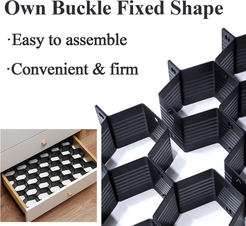 Natzerat Drawer Splitter 16-piece Set Adjustable Honeycomb Organizer Tie Sock Organizer Underwear Panties Cosmetic Sorter (Black) - Image 4