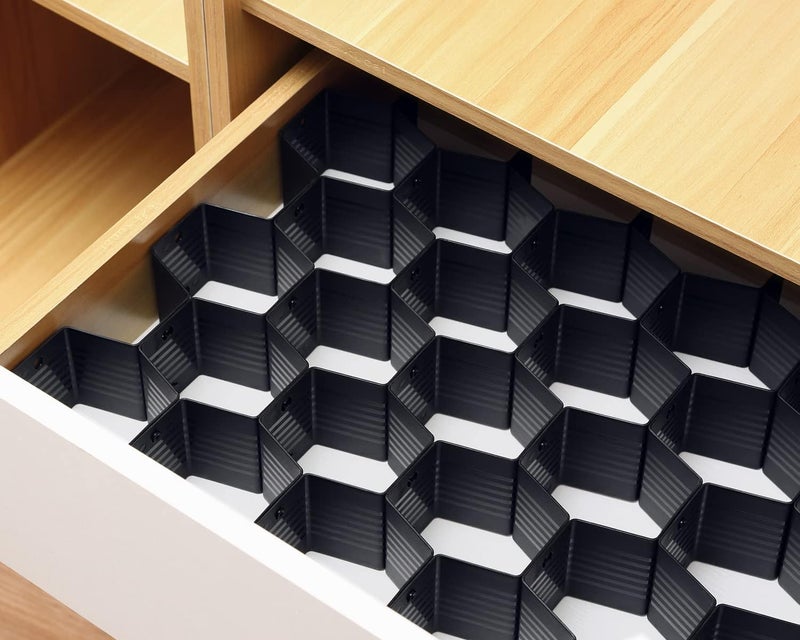 Natzerat Drawer Splitter 16-piece Set Adjustable Honeycomb Organizer Tie Sock Organizer Underwear Panties Cosmetic Sorter (Black) - Image 5