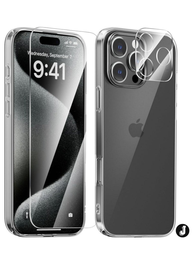 JAJEEK "iPhone 16 Pro Clear Case – Ultra-Thin Soft Cover with Anti-Yellowing Technology, Camera Lens and Screen Protectors, Shockproof Design" - Image 1