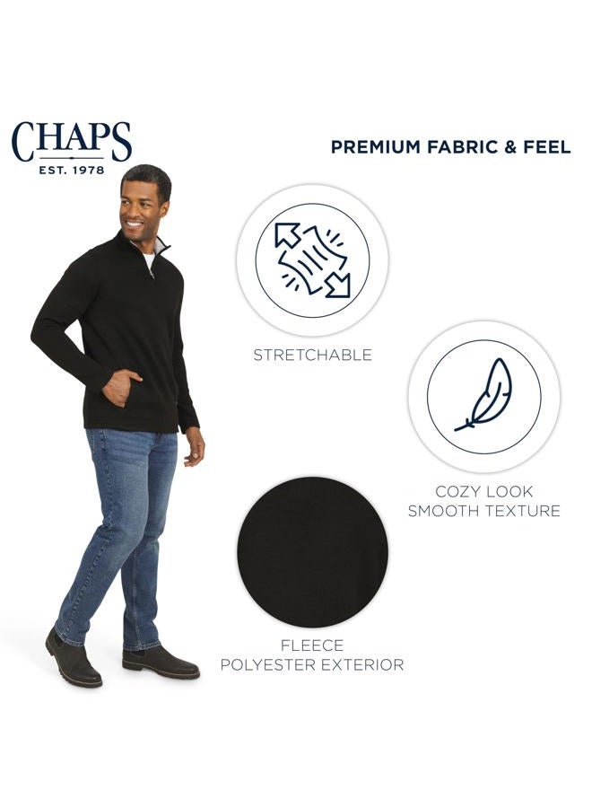 Chaps Men's Regular Fit Long Sleeve Midweight Quarter Zip Fleece Pullover Sweater, American Black, L - Image 4