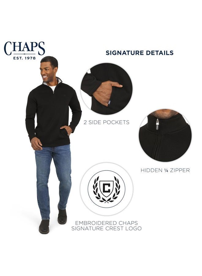 Chaps Men's Regular Fit Long Sleeve Midweight Quarter Zip Fleece Pullover Sweater, American Black, L - Image 5