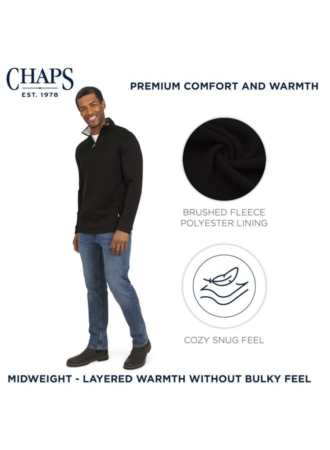Chaps Men's Regular Fit Long Sleeve Midweight Quarter Zip Fleece Pullover Sweater, American Black, L - Image 2