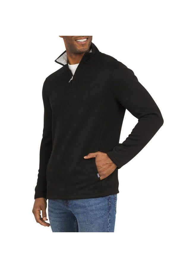 Chaps Men's Regular Fit Long Sleeve Midweight Quarter Zip Fleece Pullover Sweater, American Black, L - Image 1