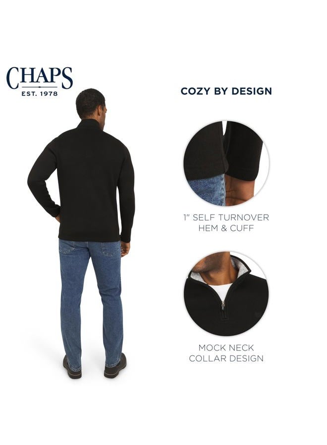 Chaps Men's Regular Fit Long Sleeve Midweight Quarter Zip Fleece Pullover Sweater, American Black, L - Image 3