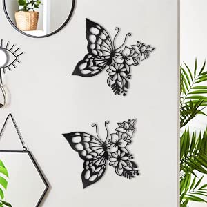 EZ4ENCE 2PCS Butterfly Decoration Wall Art Boho Wall Home Decor Hanging Appearance Wall Decor Metal Hanging Butterfly Decor Flower Wall Art for Bedroom Living Room Home Wall,Black(Large) - Image 4