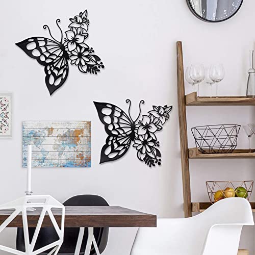 EZ4ENCE 2PCS Butterfly Decoration Wall Art Boho Wall Home Decor Hanging Appearance Wall Decor Metal Hanging Butterfly Decor Flower Wall Art for Bedroom Living Room Home Wall,Black(Large) - Image 3