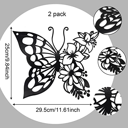 EZ4ENCE 2PCS Butterfly Decoration Wall Art Boho Wall Home Decor Hanging Appearance Wall Decor Metal Hanging Butterfly Decor Flower Wall Art for Bedroom Living Room Home Wall,Black(Large) - Image 5