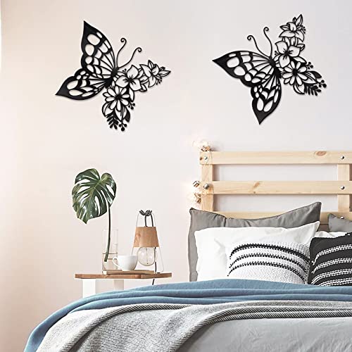 EZ4ENCE 2PCS Butterfly Decoration Wall Art Boho Wall Home Decor Hanging Appearance Wall Decor Metal Hanging Butterfly Decor Flower Wall Art for Bedroom Living Room Home Wall,Black(Large) - Image 2