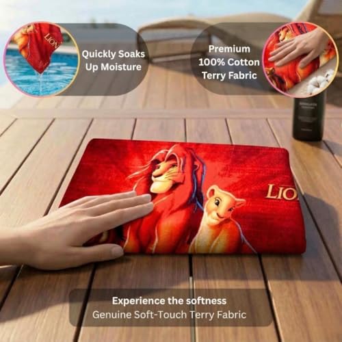 Athom Living Lion King Kids Bath Towel | 100% Cotton, 350 GSM | Ultra Soft, Quick Dry & Highly Absorbent | 60x120 cm | Ideal for Boys & Girls | Fun Cartoon Print for Bath, Beach & Pool Time - Image 4