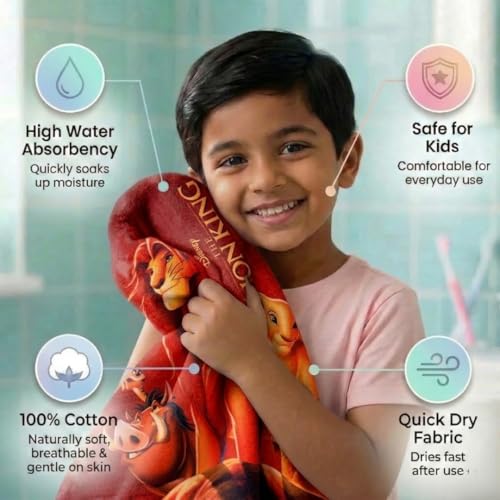 Athom Living Lion King Kids Bath Towel | 100% Cotton, 350 GSM | Ultra Soft, Quick Dry & Highly Absorbent | 60x120 cm | Ideal for Boys & Girls | Fun Cartoon Print for Bath, Beach & Pool Time - Image 5