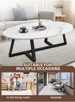 Coffee Table White Faux Marble Coffee Table Oval Modern Center Table Tea Table for Small Space Living Room Wooden Living Room Tables End Table with Sturdy Black Metal Leg - pzsku/ZF4EAFF22E0F289CA5AECZ/45/_/1731980032/4f47976b-4cb6-4dd5-a038-36e3e6ea83b5