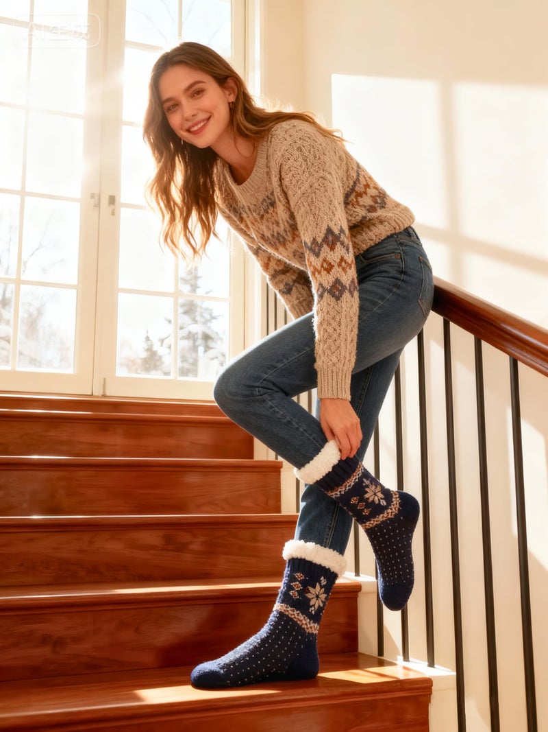 Cozylook Slipper Socks for Women Non-Slip Grippers Thermal Fuzzy Sherpa Socks Winter Warm Size S/M - Image 3
