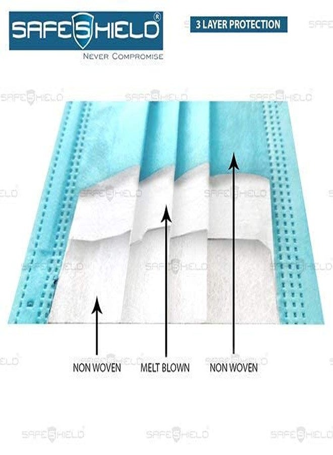 Safeshield Meltblown Fabric Disposable 3 Ply Surgical Face Mask with Nose Pin and Ear Loops (Blue, Without Valve, Pack of 50) for Unisex - Image 5