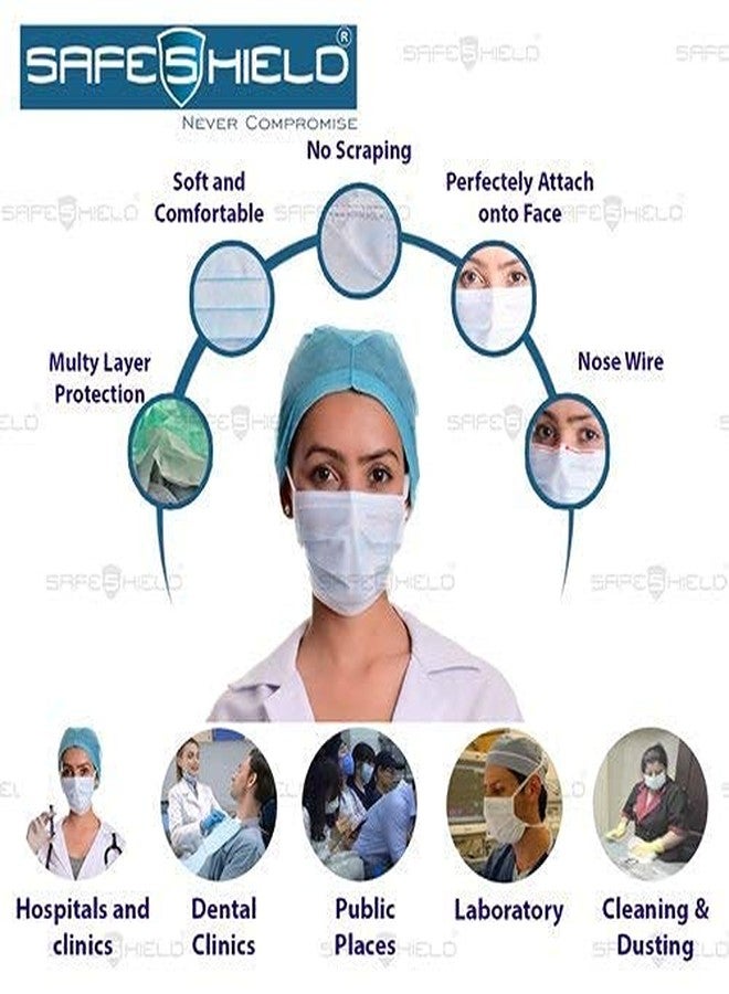 Safeshield Meltblown Fabric Disposable 3 Ply Surgical Face Mask with Nose Pin and Ear Loops (Blue, Without Valve, Pack of 50) for Unisex - Image 4
