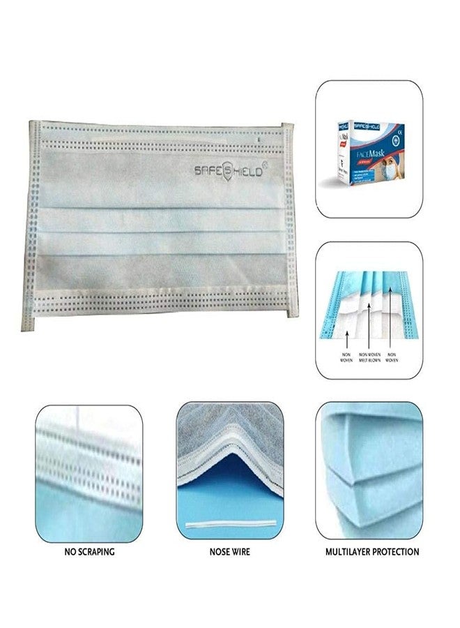 Safeshield Meltblown Fabric Disposable 3 Ply Surgical Face Mask with Nose Pin and Ear Loops (Blue, Without Valve, Pack of 50) for Unisex - Image 2