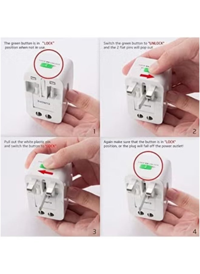 JAJEEK All-In-One International Travel Power Charger Universal Adapter Plug with Multiple Worldwide Socket Compatibility, Compact & Lightweight Design, Built-In Safety Features, Fast Charging USB Ports, Perfect for Travel to UK, EU, US, Asia, Middle East, and More – White Travel Adapter  - Image 2