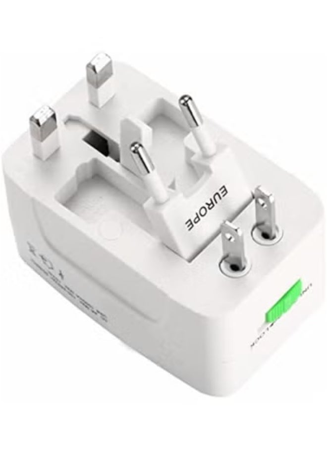 JAJEEK All-In-One International Travel Power Charger Universal Adapter Plug with Multiple Worldwide Socket Compatibility, Compact & Lightweight Design, Built-In Safety Features, Fast Charging USB Ports, Perfect for Travel to UK, EU, US, Asia, Middle East, and More – White Travel Adapter  - Image 1