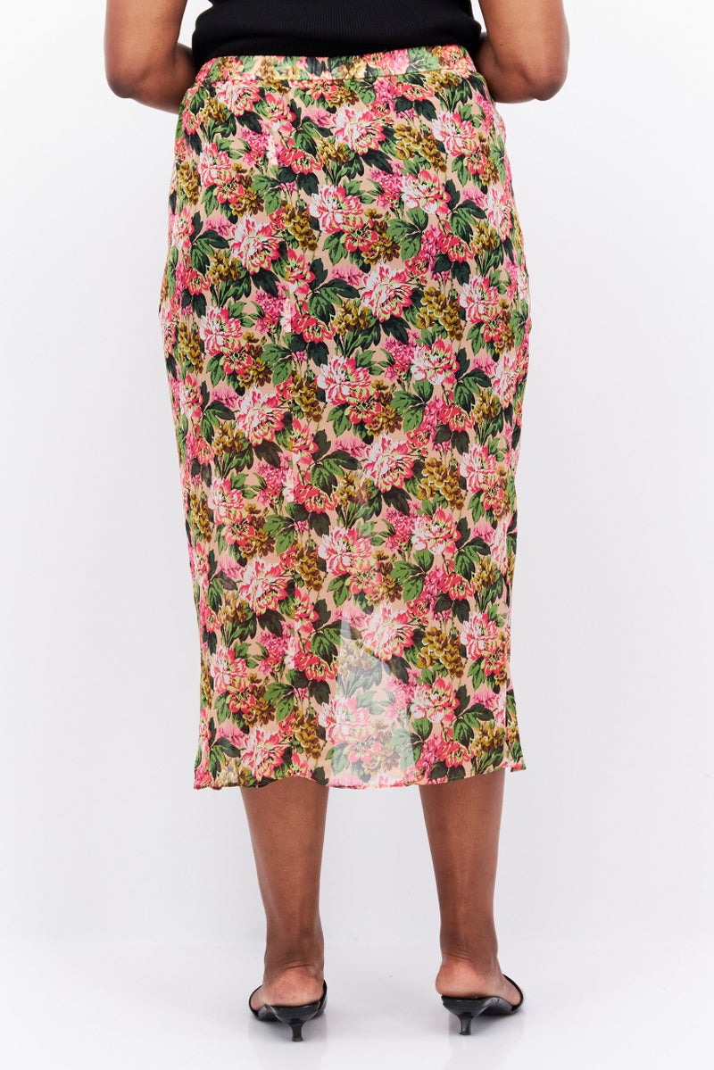 RIVER ISLAND Women Plus Size Floral Print Wrap Skirt, Pink - Image 3