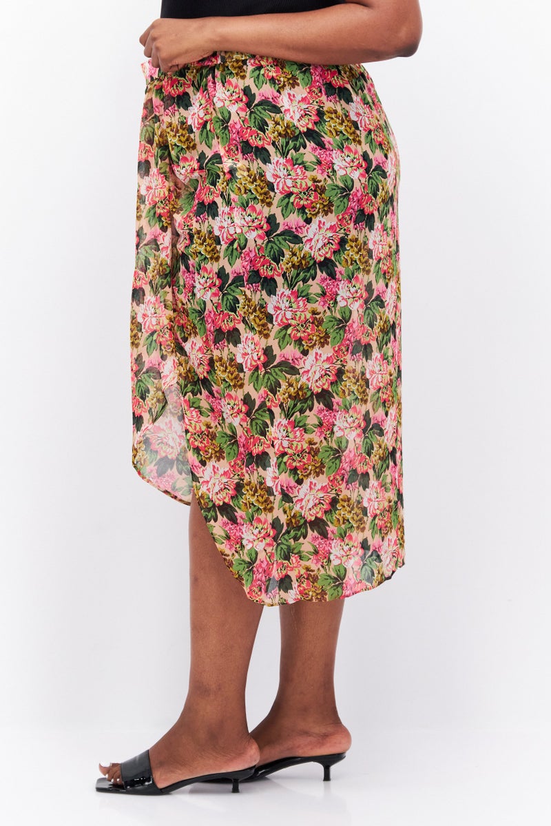 RIVER ISLAND Women Plus Size Floral Print Wrap Skirt, Pink - Image 4