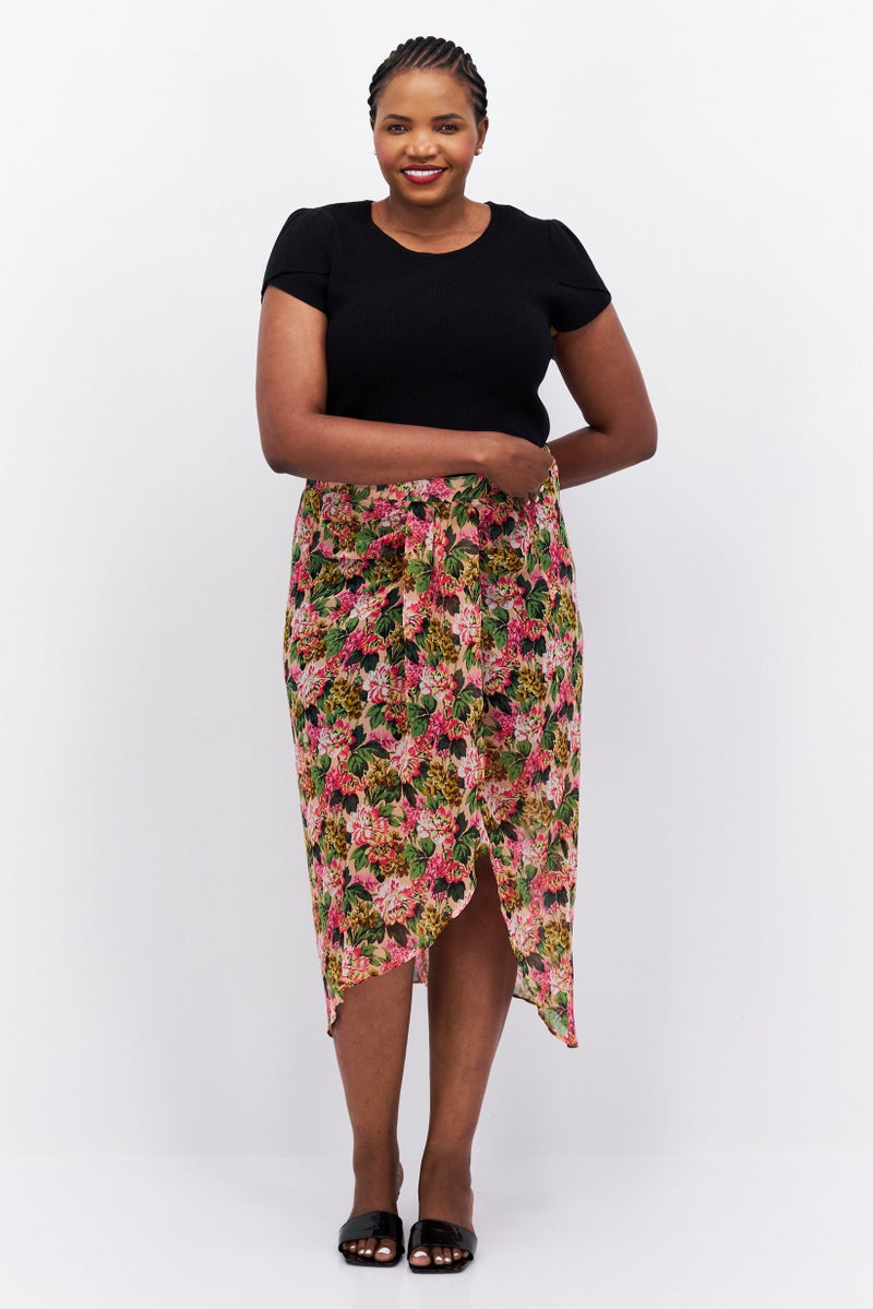 RIVER ISLAND Women Plus Size Floral Print Wrap Skirt, Pink - Image 2